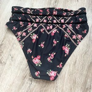Gianni Bini Black High Waisted Bikini Bottoms Rose Print
